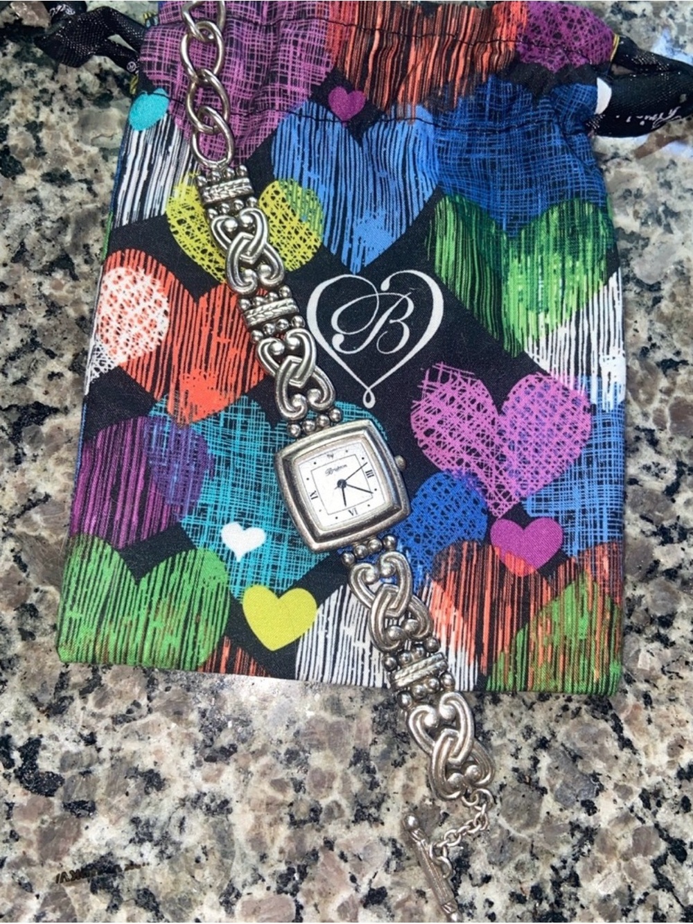 Brighton Vintage Women's Silver Heart Bracelet Watch with Toggle Closure